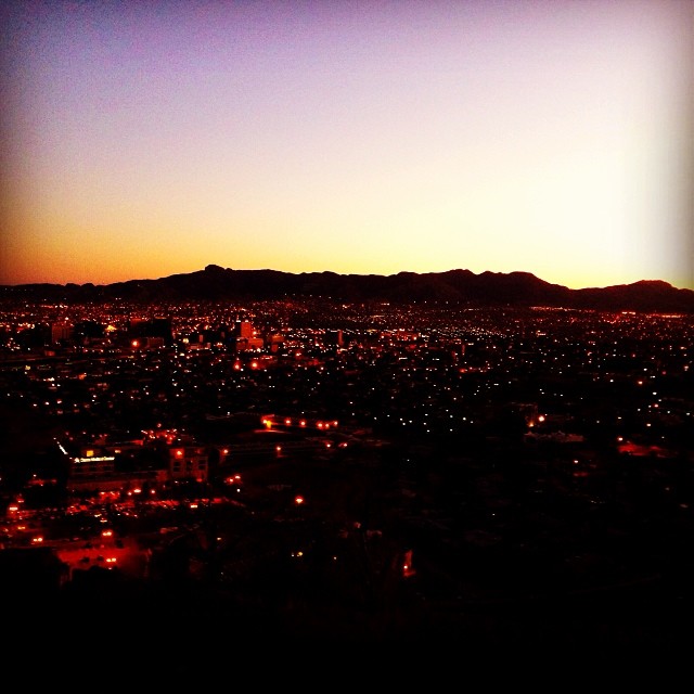 The El Paso skyline and the Mexican border are both down there somewhere.
